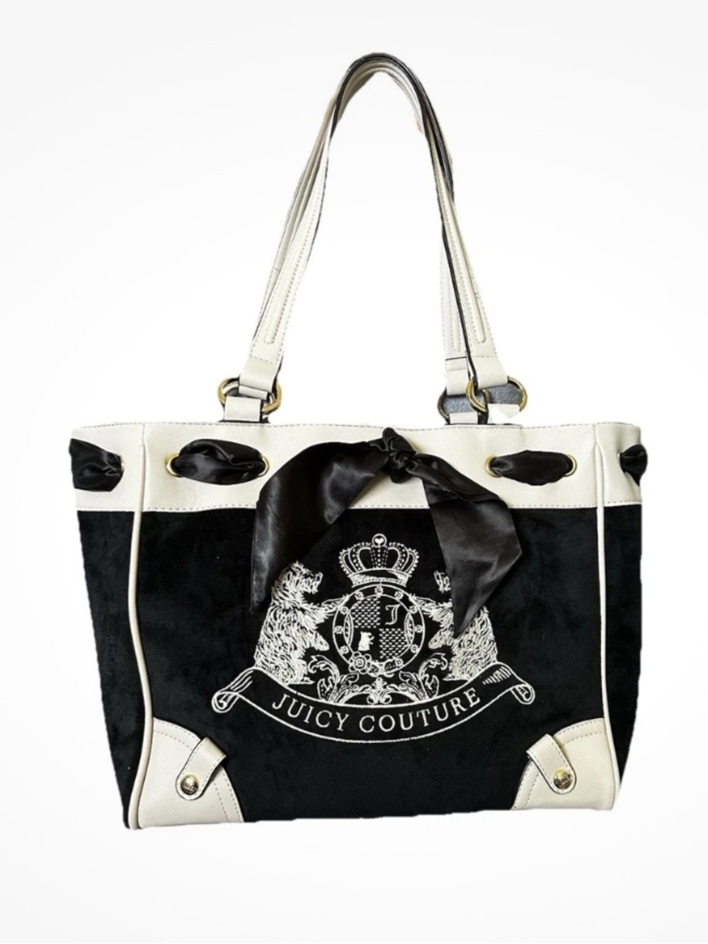 Juicy Couture Black Daydreamer Tote Scottie Dogs Limited Edition Velour GUC